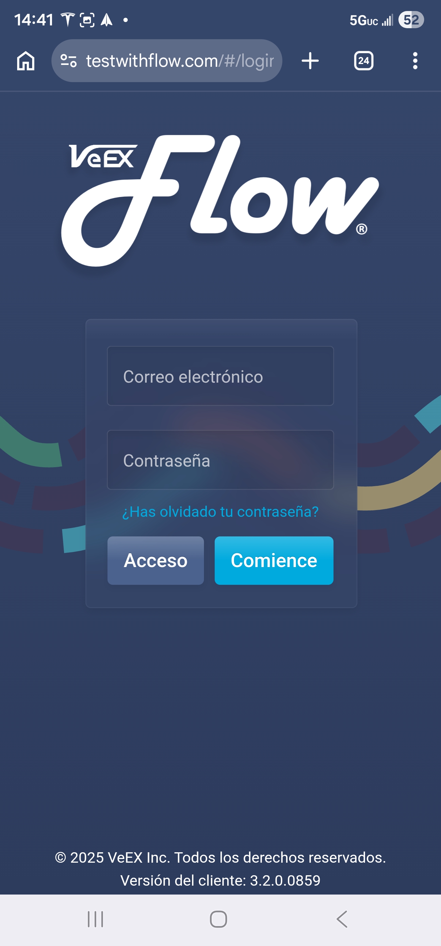 Pantalla de inicio de sesión de TestWithFlow